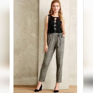 NWT Anthropologie Black Lace Top with Gray Patterned Pants